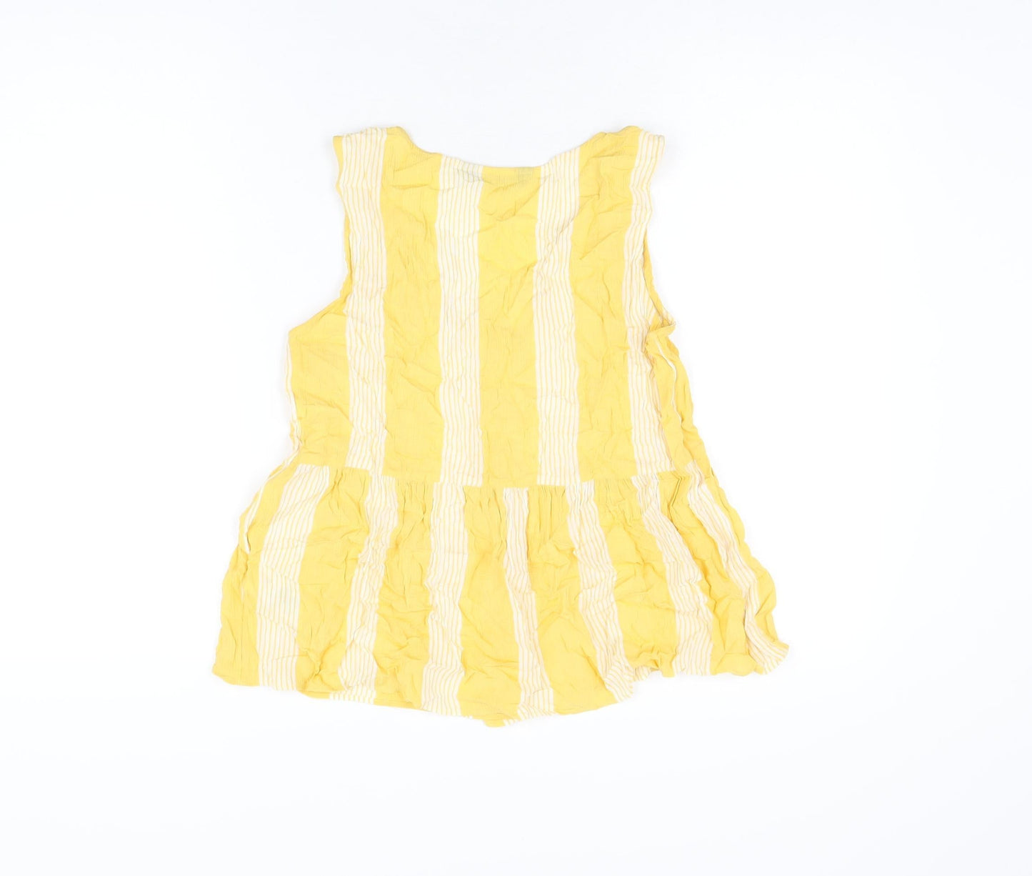 Marks and Spencer Womens Yellow Striped Viscose Basic T-Shirt Size 10 V-Neck