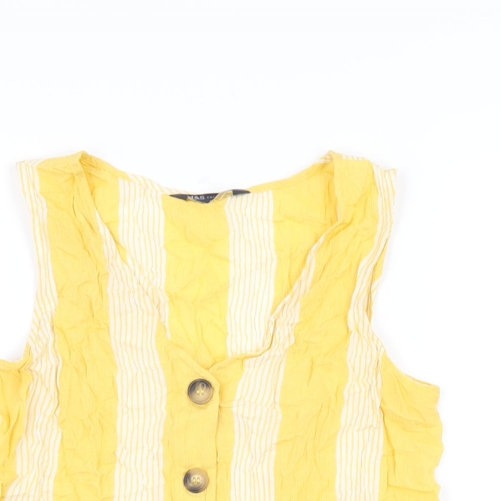 Marks and Spencer Womens Yellow Striped Viscose Basic T-Shirt Size 10 V-Neck