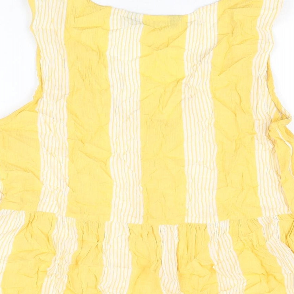 Marks and Spencer Womens Yellow Striped Viscose Basic T-Shirt Size 10 V-Neck