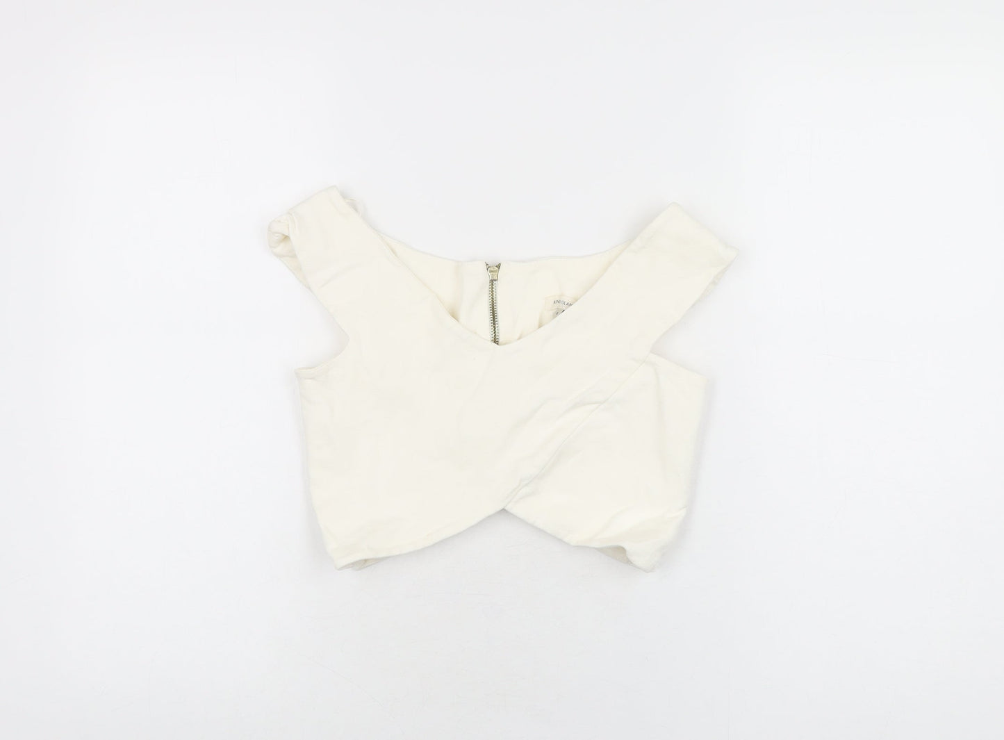 River Island Womens Ivory Viscose Cropped T-Shirt Size 8 V-Neck