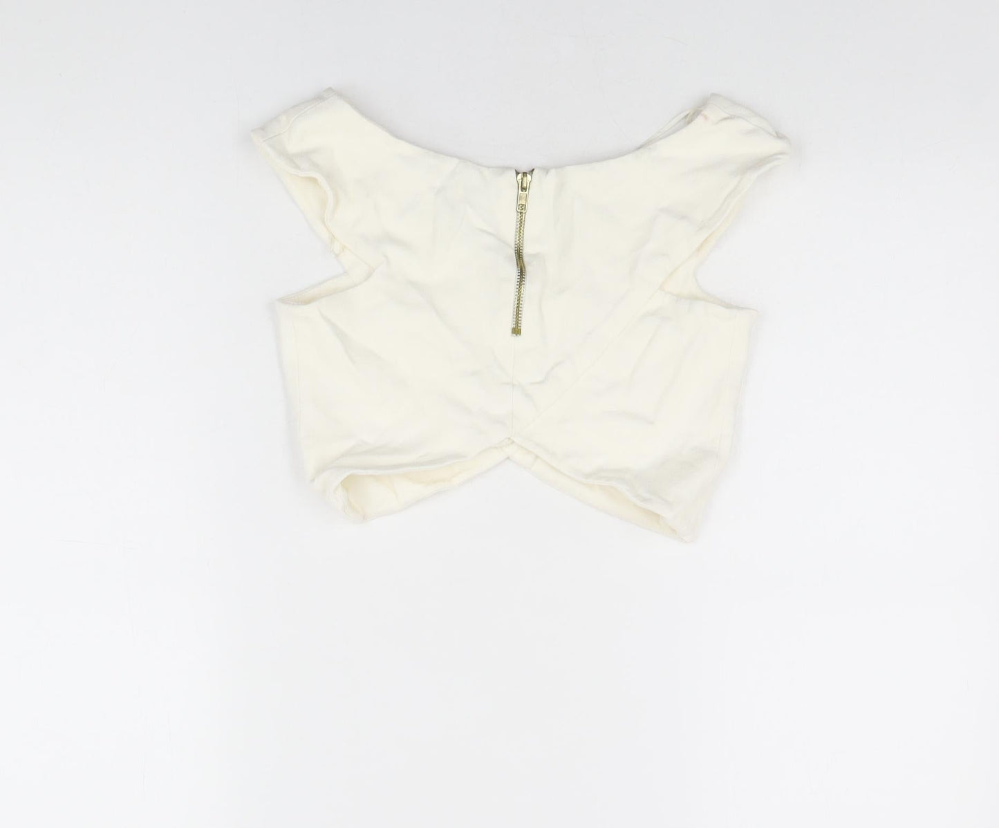 River Island Womens Ivory Viscose Cropped T-Shirt Size 8 V-Neck