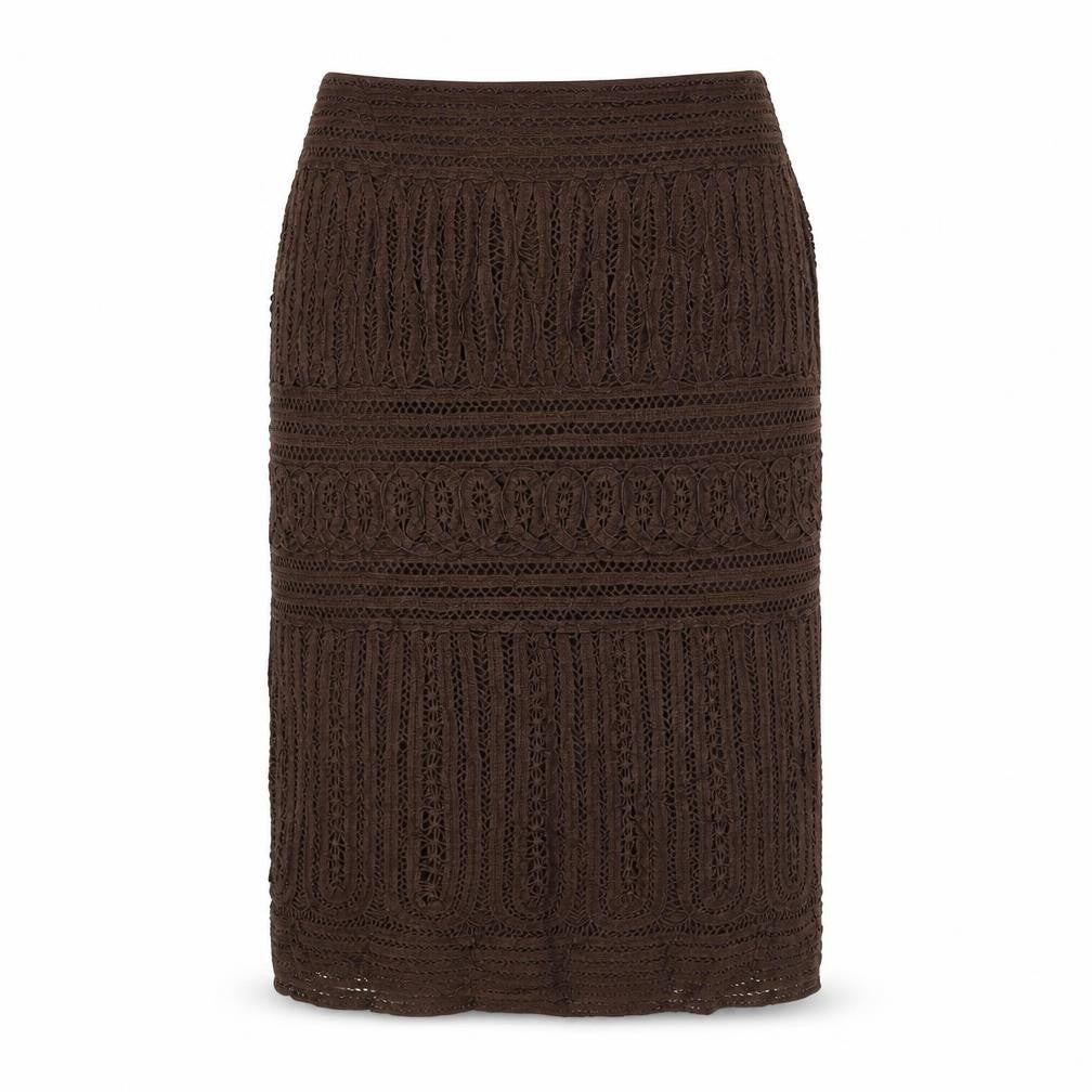Zara Womens Brown Geometric Cotton Straight & Pencil Skirt Size M Zip