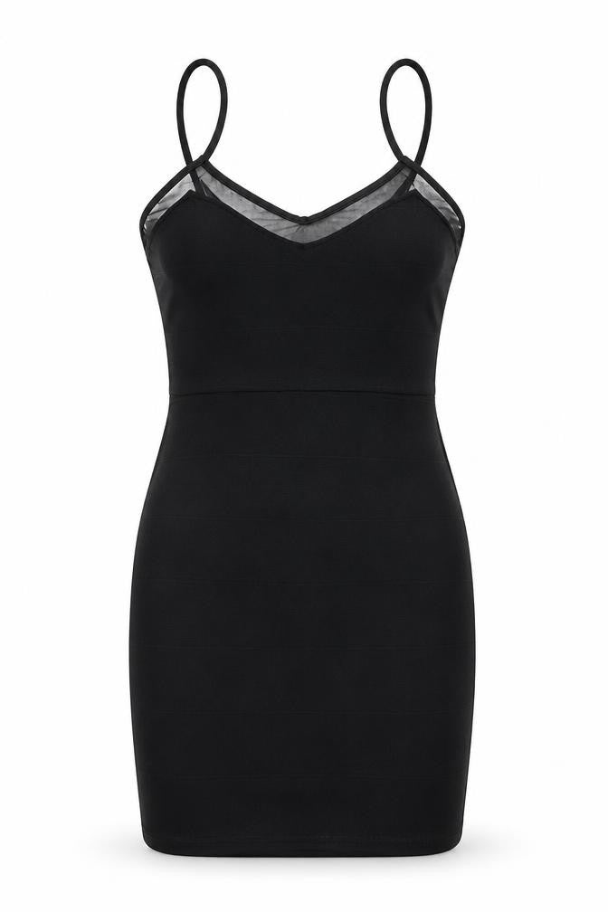 Front view of Missguided women’s black polyester bodycon, size UK 8, v-neck pullover