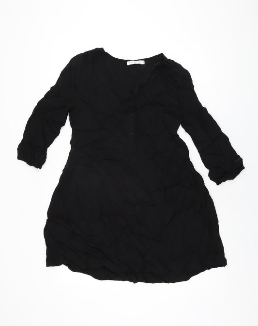 Art Love Womens Black Polyester Skater Dress Size M V-Neck Button