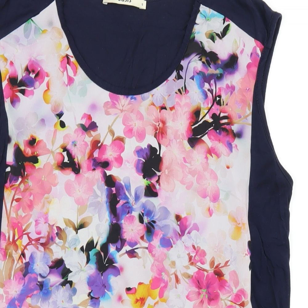 Oasis Womens Blue Floral Viscose Basic Tank Size S Round Neck