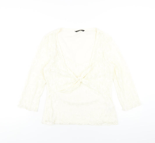 Dunnes Stores Womens Ivory Nylon Basic T-Shirt Size 14 Round Neck