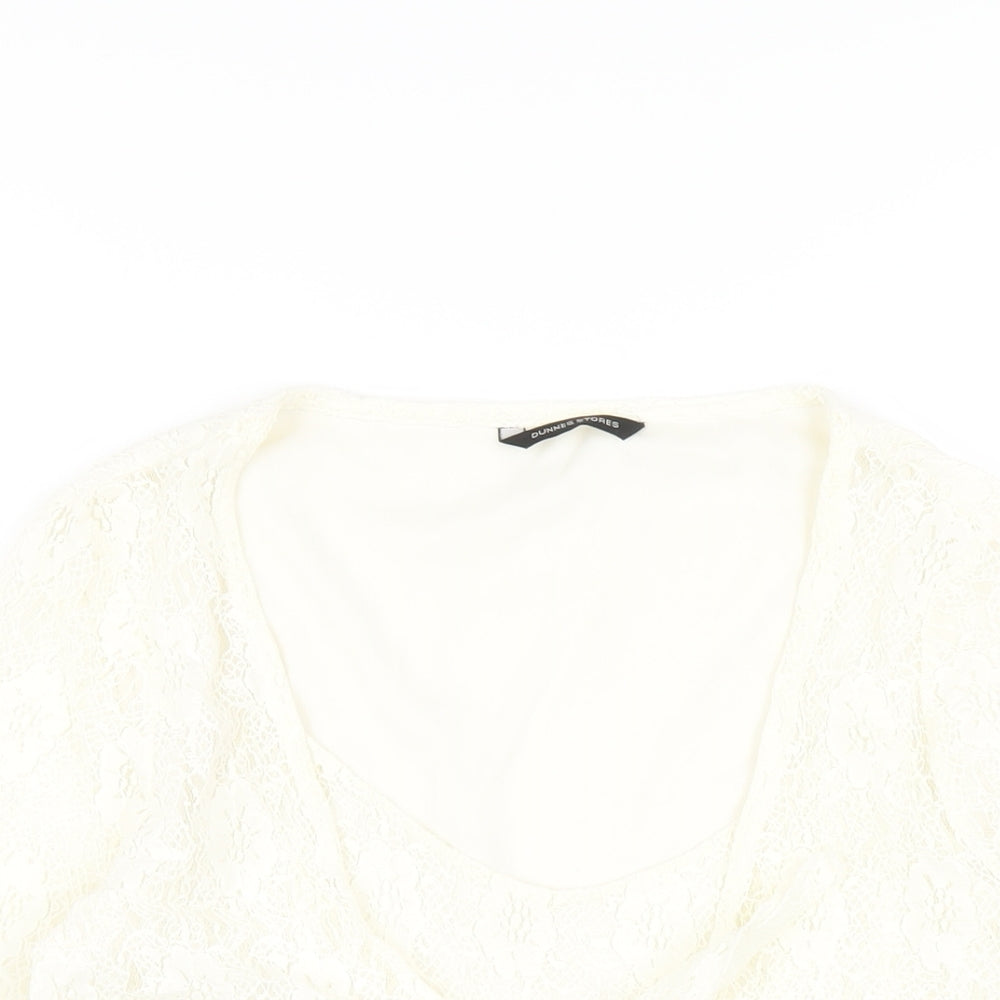 Dunnes Stores Womens Ivory Nylon Basic T-Shirt Size 14 Round Neck