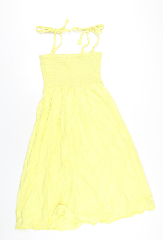 Feather & Bone Womens Yellow Linen A-Line Size 10 Square Neck Pullover