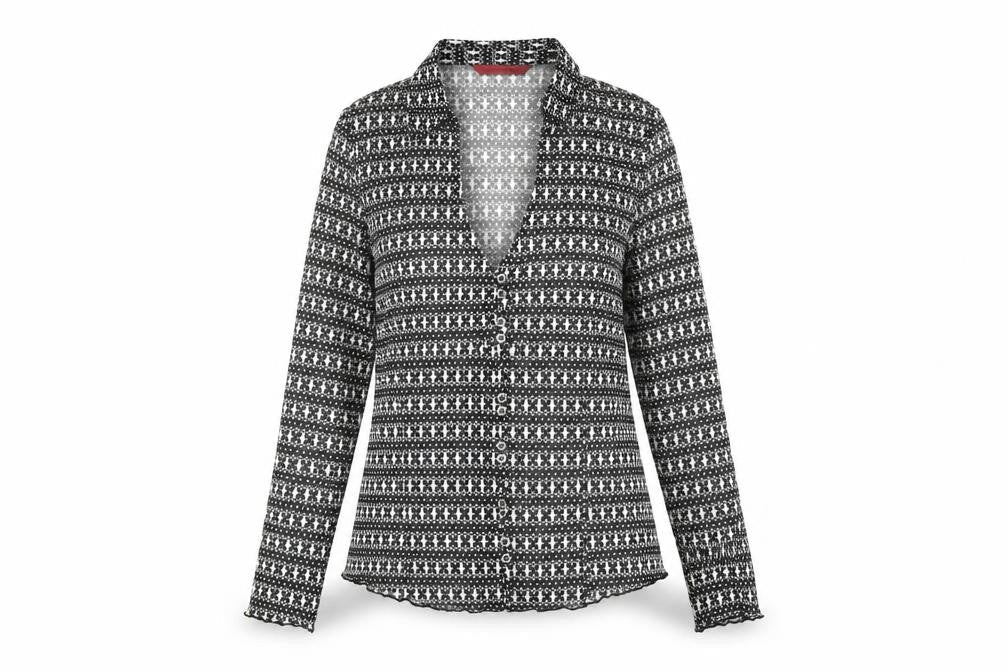 John Richmond Womens Black Geometric Polyester Basic Button-Up Size 12 Collared