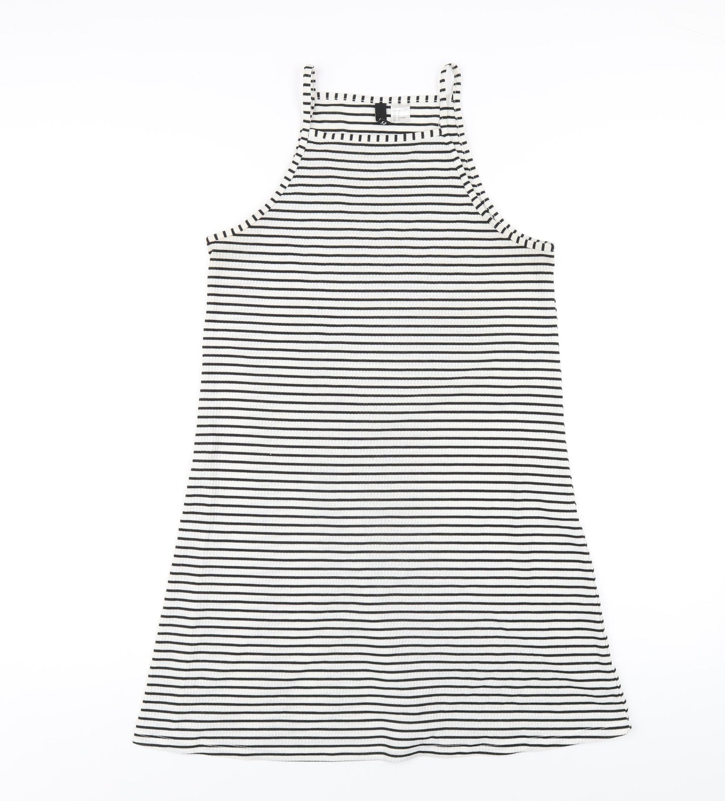 H&M Womens White Striped Polyester A-Line Size 12 Square Neck Pullover