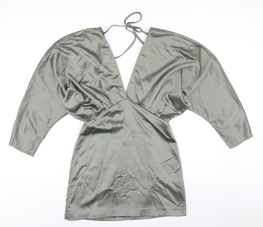 Zara Womens Green Polyester Mini Size M V-Neck Zip