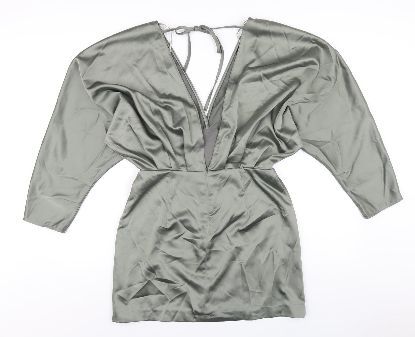 Zara Womens Green Polyester Mini Size M V-Neck Zip