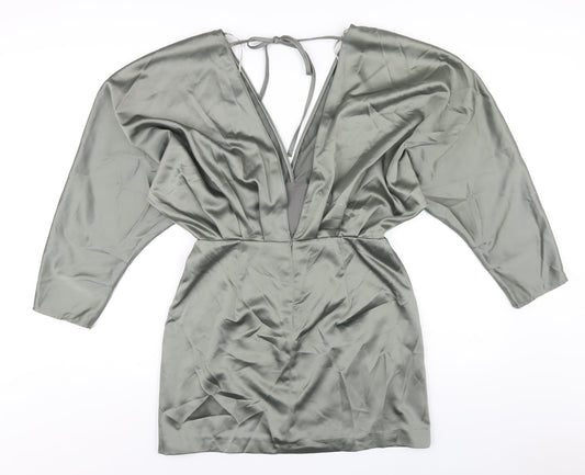 Zara Womens Green Polyester Mini Size M V-Neck Zip