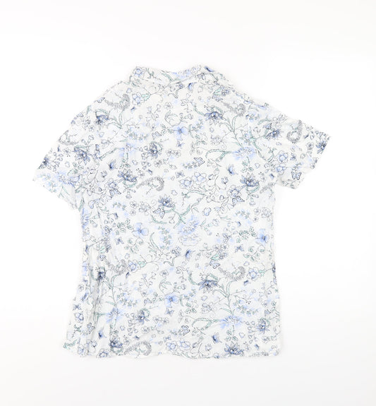 EWM Womens White Geometric Cotton Basic Button-Up Size 10 Collared
