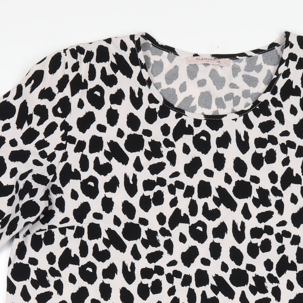 Glamorous Womens White Animal Print Polyester A-Line Size 12 Round Neck Pullover