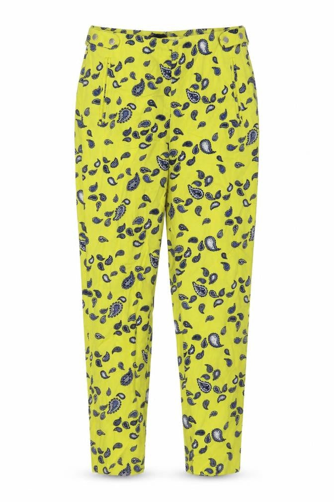 Zar Womens Yellow Geometric Cotton Trousers Size 8 L26 in Regular Button
