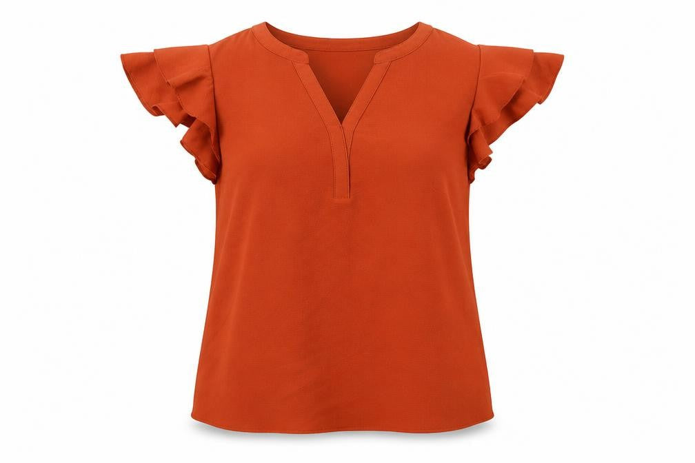 Classics Womens Brown Polyester Basic Blouse Size 14 V-Neck