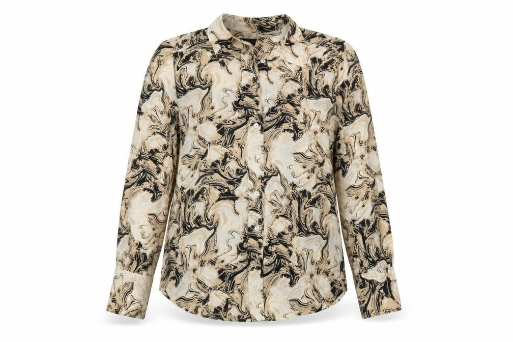 Marks and Spencer Womens Beige Geometric Polyester Basic Blouse Size 8 Collared