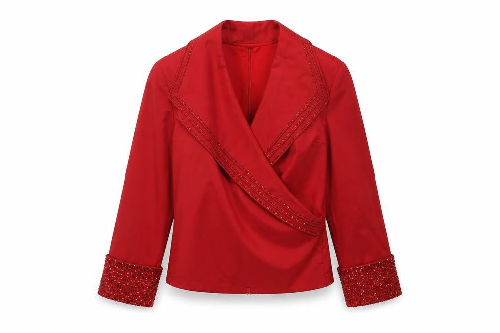 Cachet Womens Red Polyester Basic Blouse Size 12 V-Neck