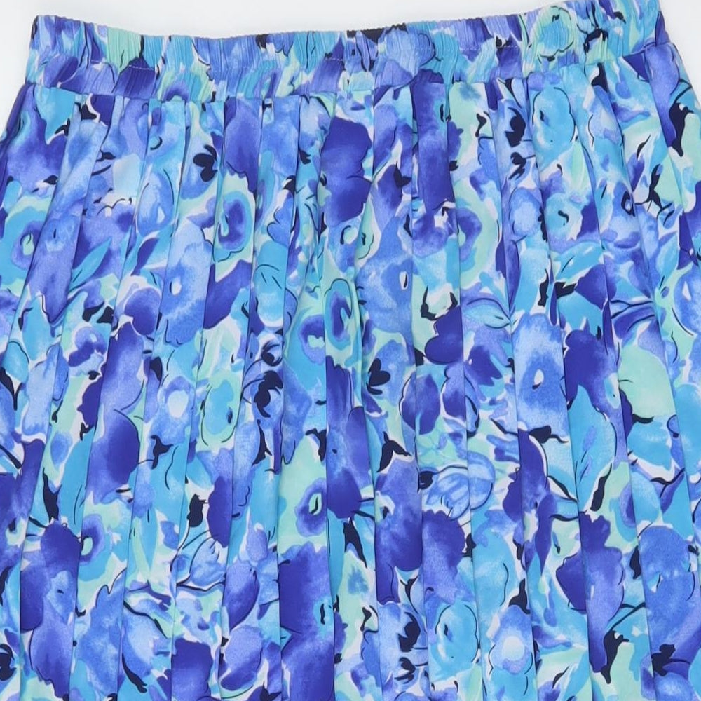 Afibel Womens Blue Floral Polyester Pleated Skirt Size 14