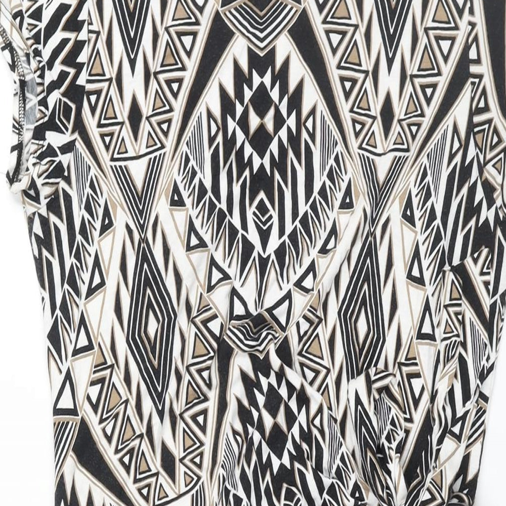 Wallis Womens Multicoloured Geometric Viscose Shift Size 12 Round Neck Pullover - Tie Detail