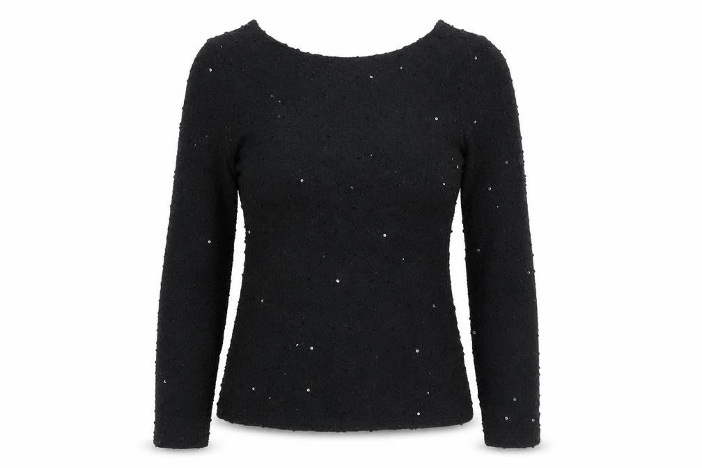 Jennifer Lopez Womens Black Polyester Basic Blouse Size XS Round Neck - Textured Sequin Detail