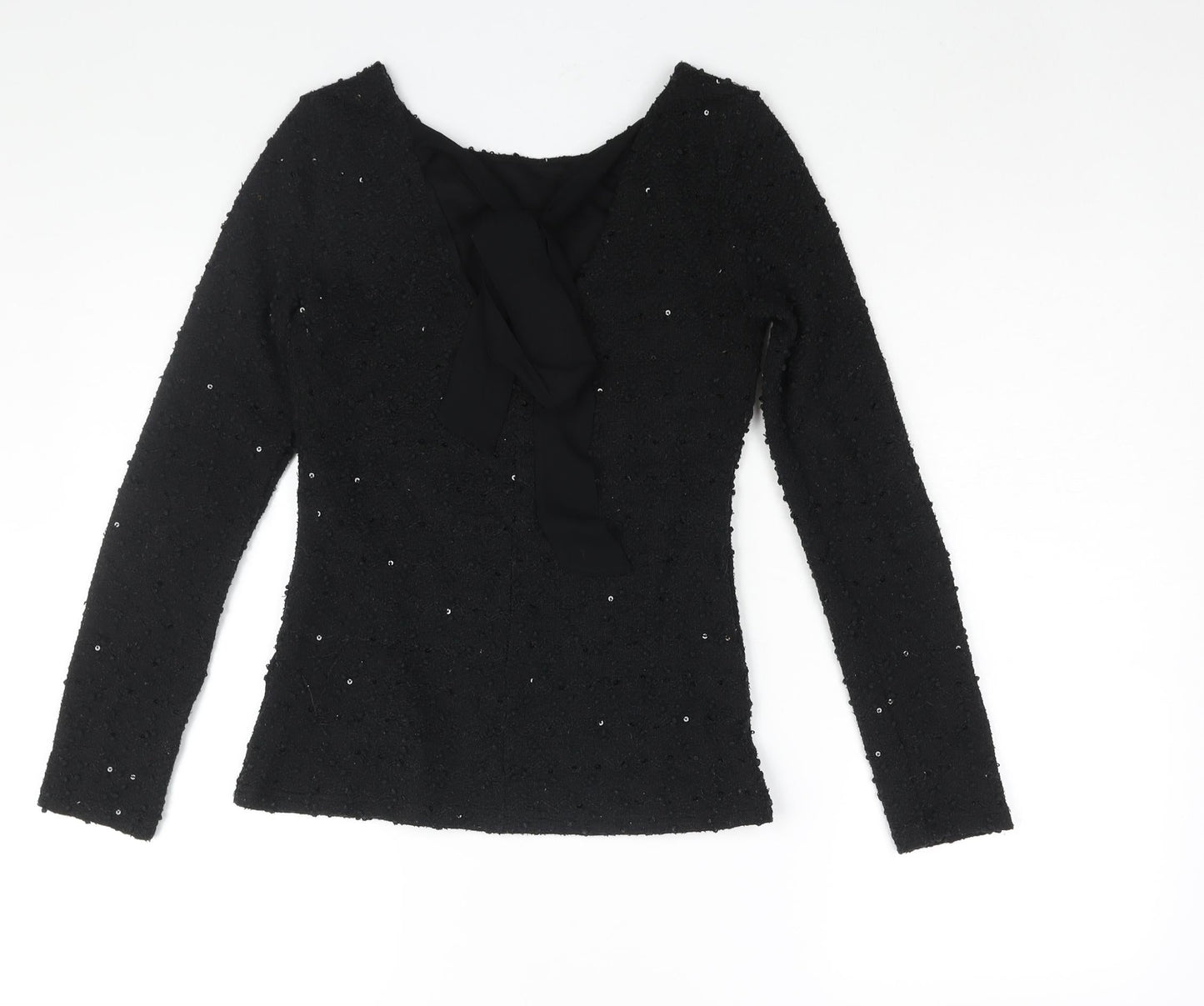 Jennifer Lopez Womens Black Polyester Basic Blouse Size XS Round Neck - Textured Sequin Detail