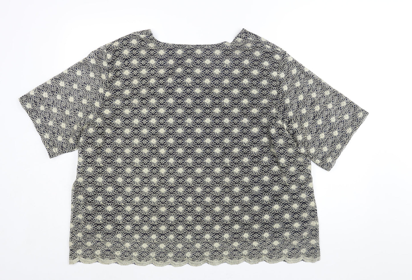 essence Womens Gold Geometric Polyester Basic Blouse Size 26 Round Neck - Size 26-28