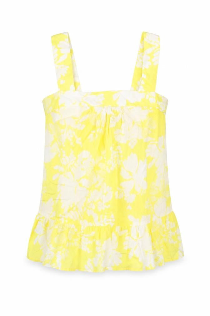 Marks and Spencer Womens Yellow Floral Cotton Camisole Blouse Size 6 Square Neck - Frill