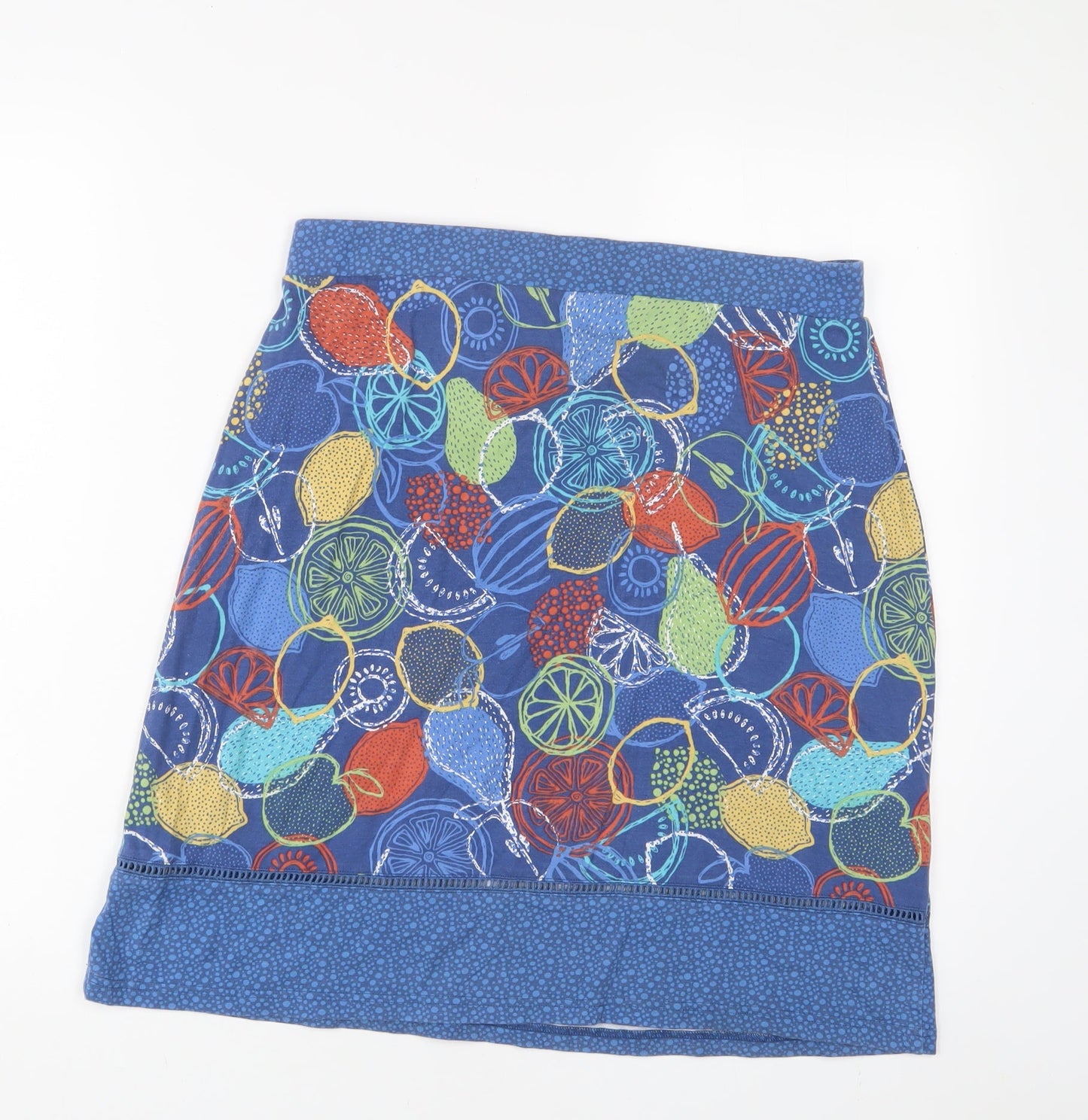 EWM Womens Blue Geometric Cotton A-Line Skirt Size 14 - Embroidered