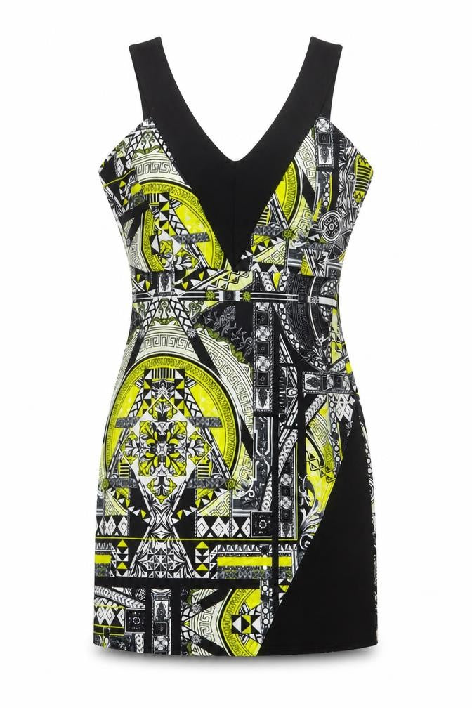 Miss Selfridge Womens Yellow Geometric Polyester A-Line Size 12 V-Neck Pullover