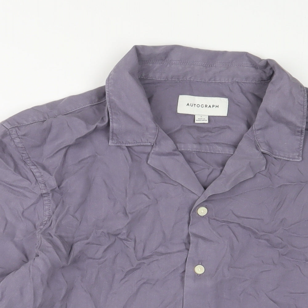 Autograph Mens Purple Lyocell Button-Up Size L Collared Button