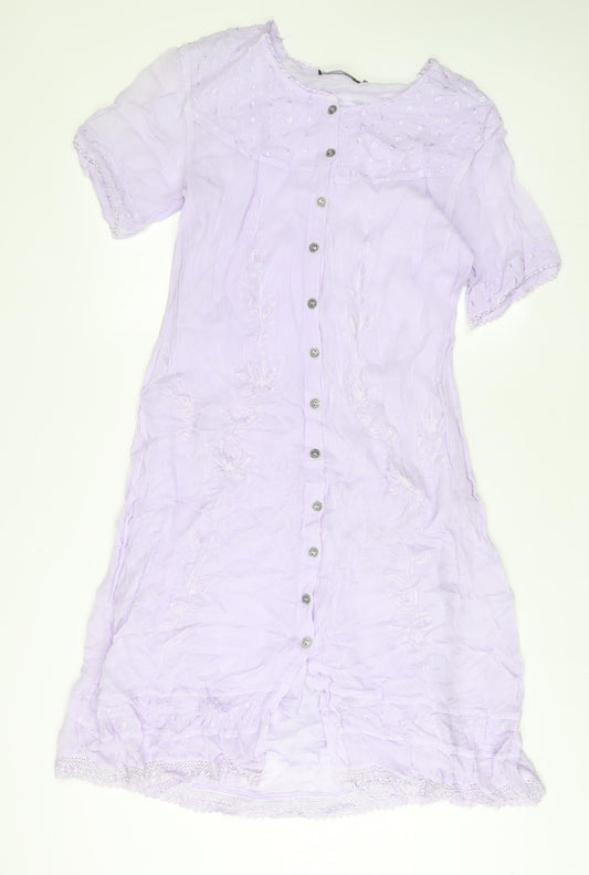Reflect Womens Purple Polyester Sheath Size M Boat Neck Button - Embroidered