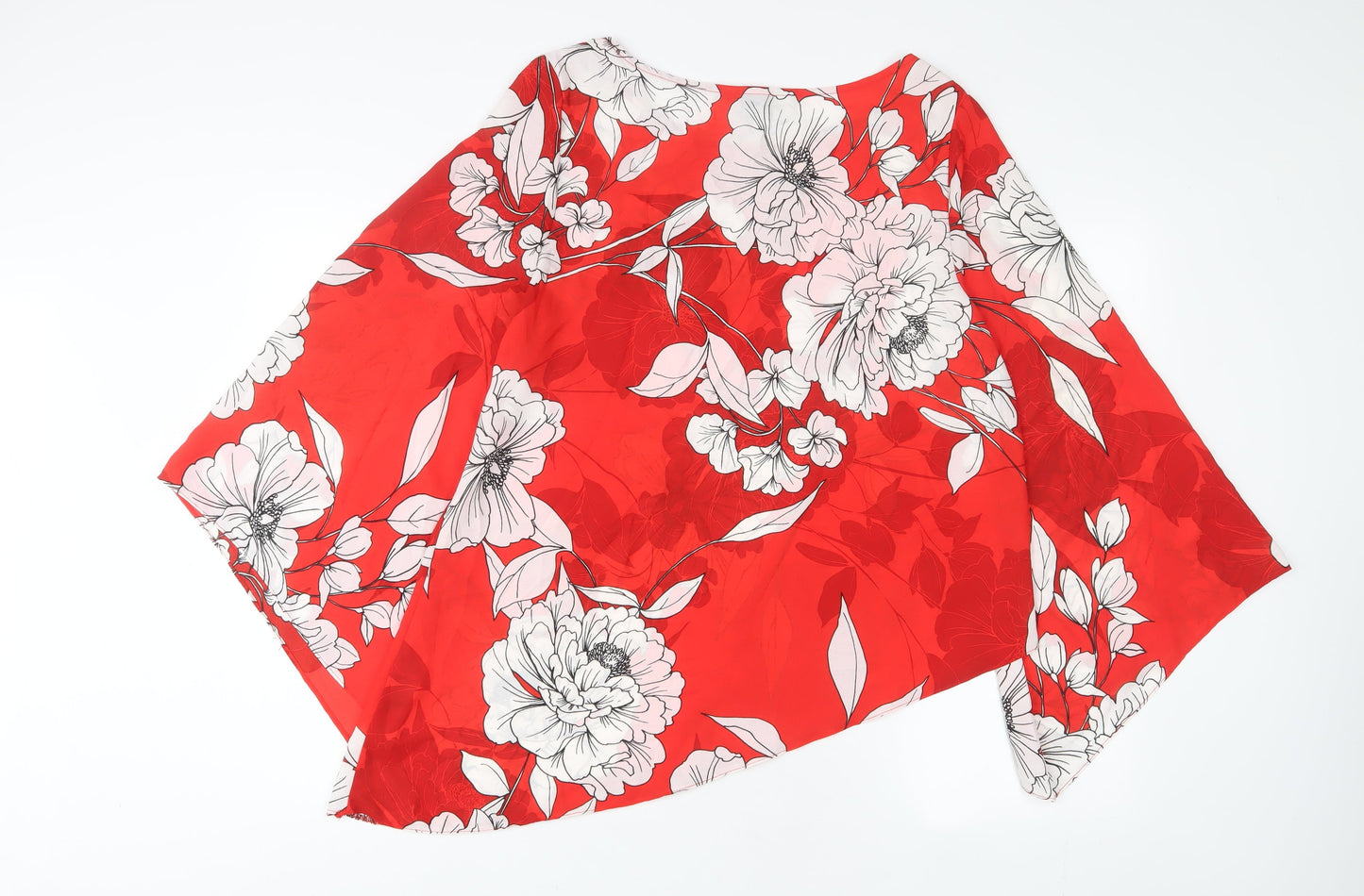 Dorothy Perkins Womens Red Floral Polyester Basic Blouse Size 12 Boat Neck