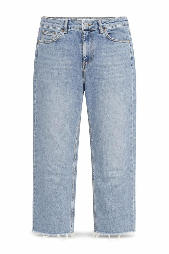 Topshop Womens Blue Cotton Blend Straight Jeans Size 30 in L28 in Regular Zip - Raw Hem