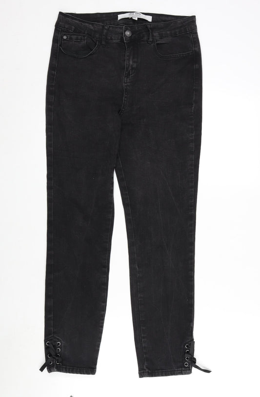 Love Jeans Womens Grey Cotton Blend Straight Jeans Size 30 in L27 in Regular Zip - Lace Up Detail