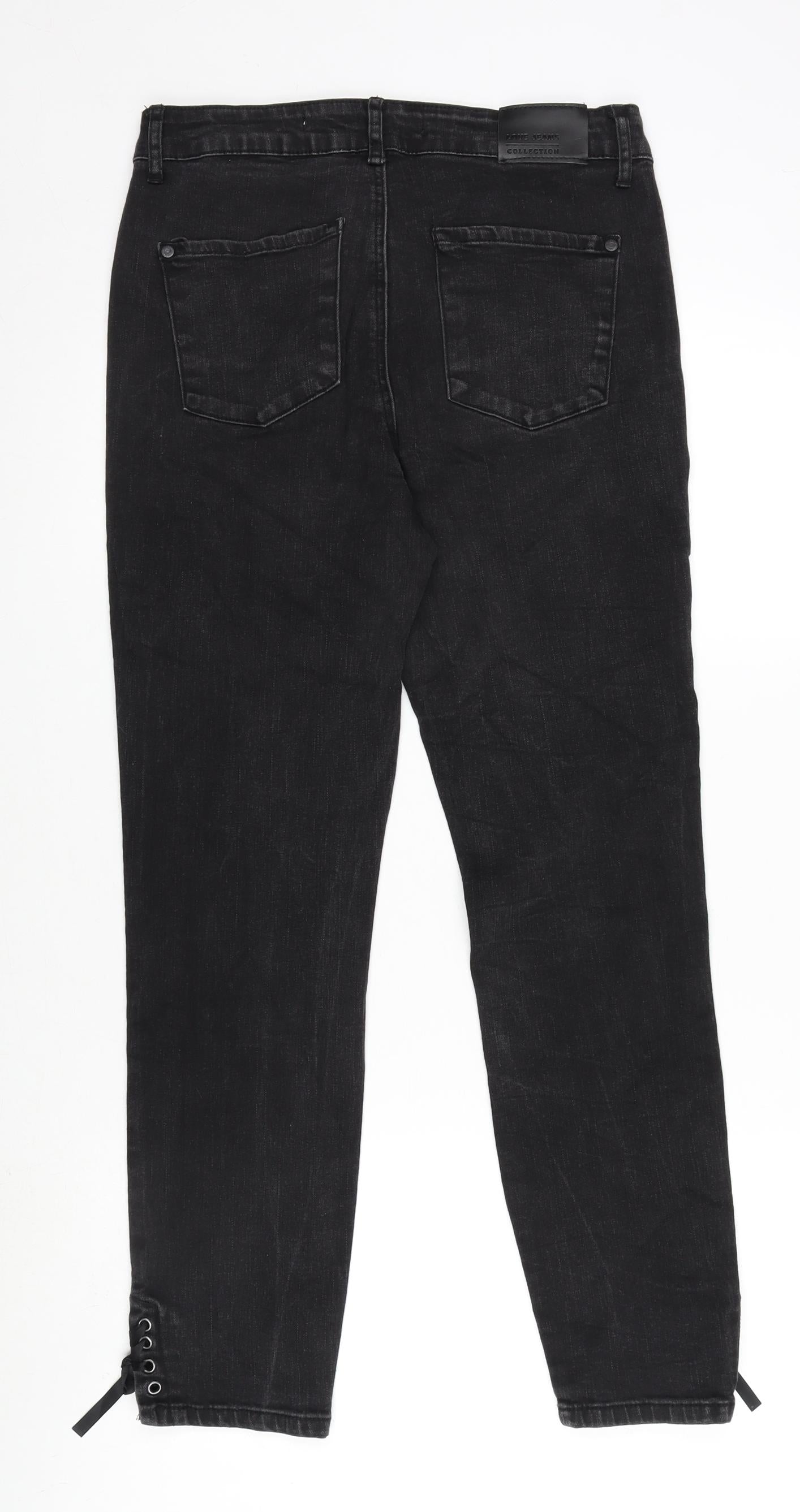 Love Jeans Womens Grey Cotton Blend Straight Jeans Size 30 in L27 in Regular Zip - Lace Up Detail