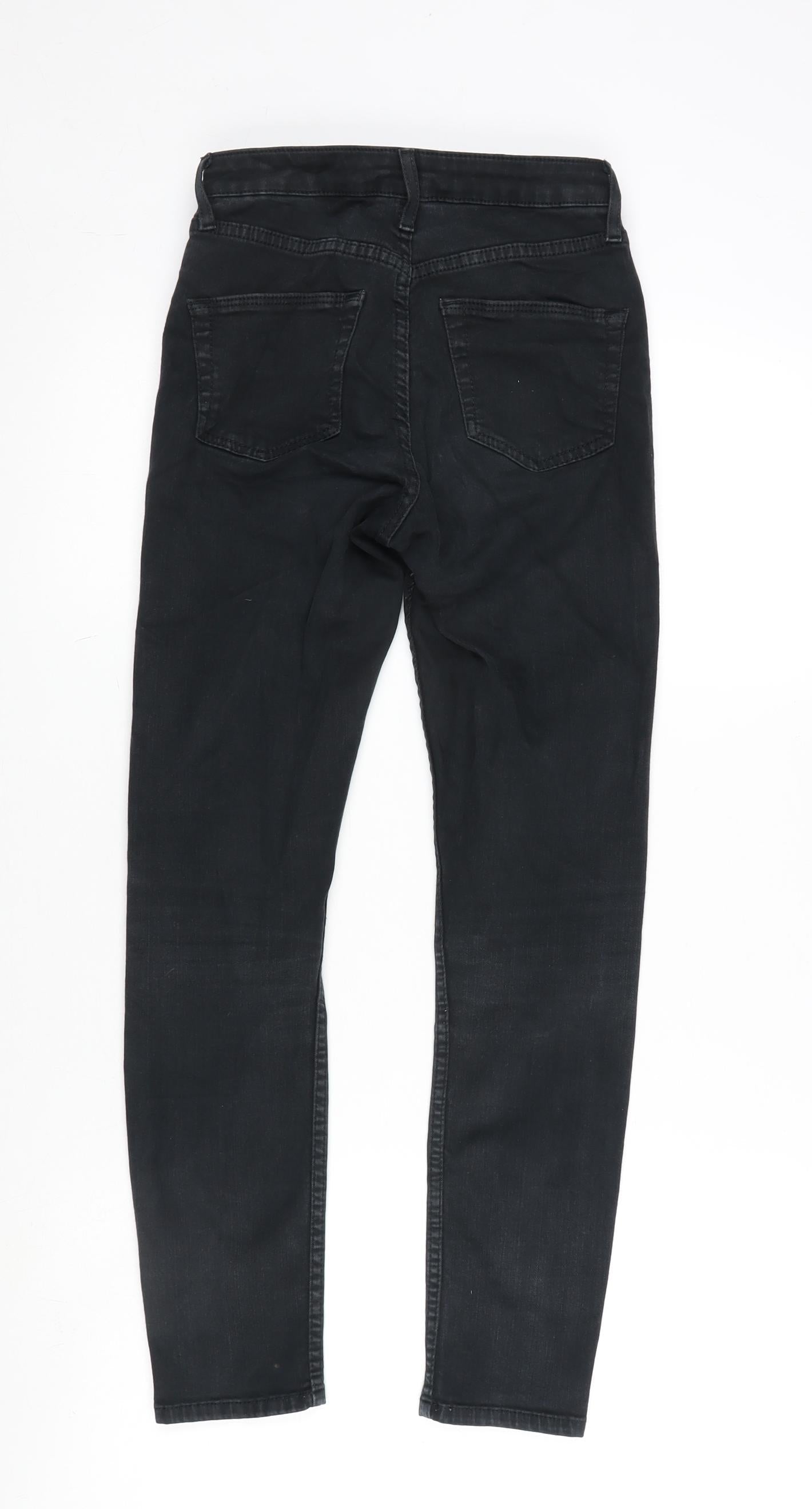 Topshop Womens Black Cotton Blend Straight Jeans Size 25 in L30 in Regular Zip