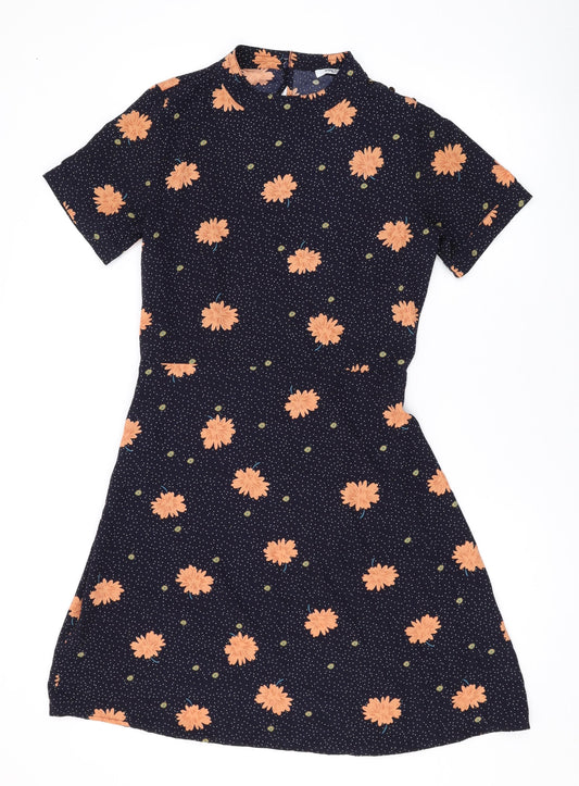 Sweewe Womens Blue Polka Dot Polyester Mini Size M Round Neck Button