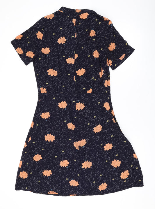Sweewe Womens Blue Polka Dot Polyester Mini Size M Round Neck Button