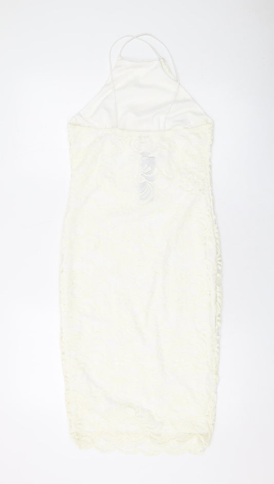 Lustre Womens White Floral Polyester Bodycon Size 10 Halter Pullover