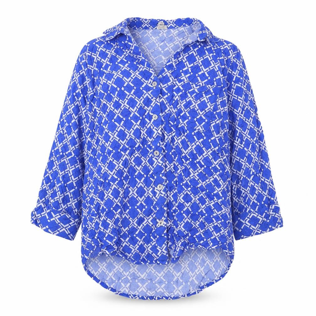 River Island Womens Blue Geometric Viscose Basic Button-Up Size 10 Collared
