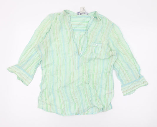 TSW Womens Green Striped Cotton Basic Button-Up Size 14 Collared