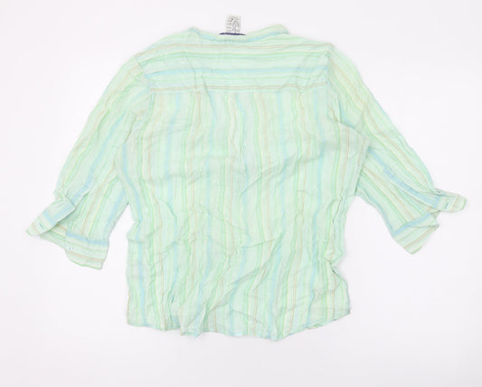 TSW Womens Green Striped Cotton Basic Button-Up Size 14 Collared