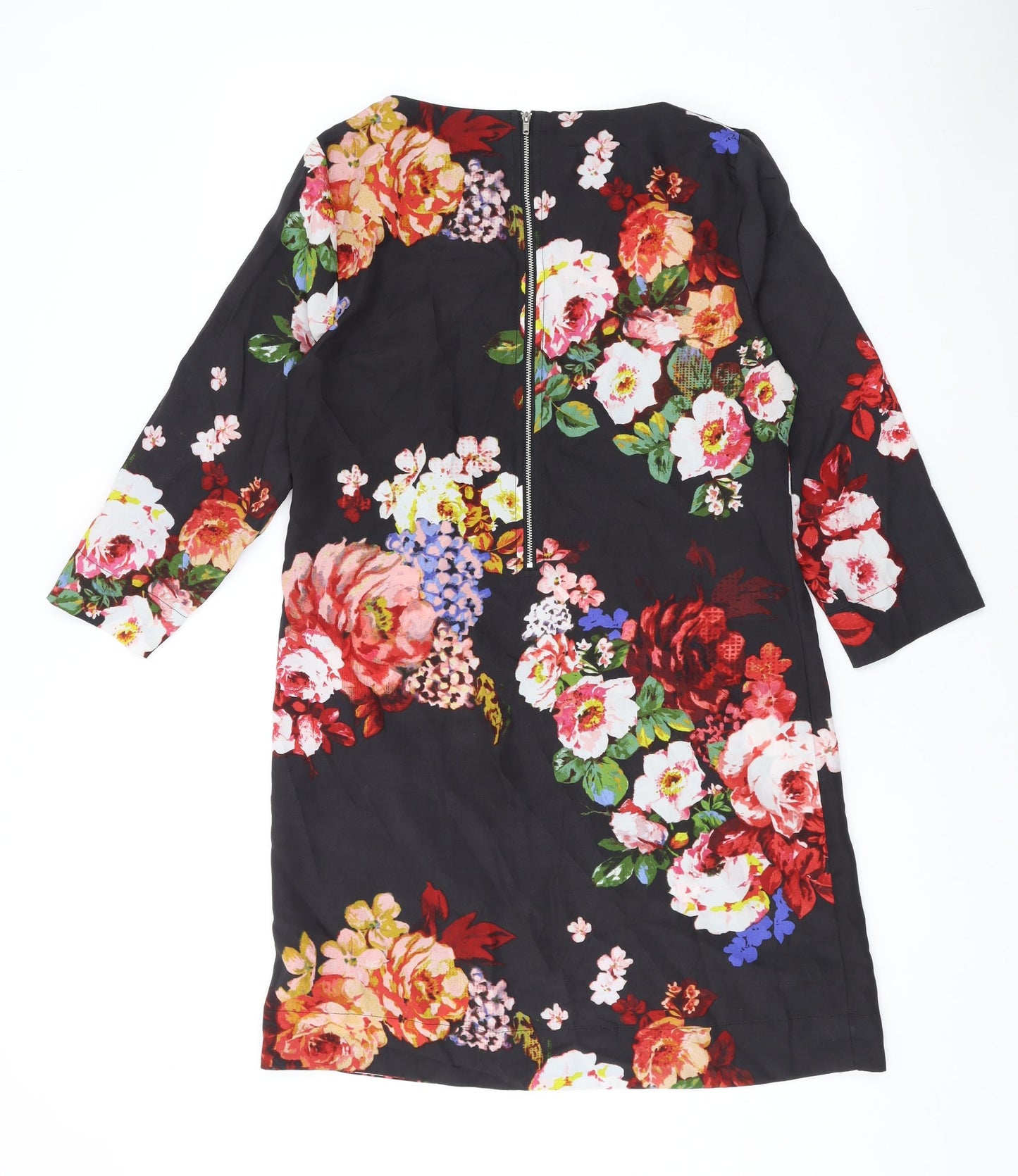 New Look Womens Black Floral Polyester A-Line Size 10 Boat Neck Zip