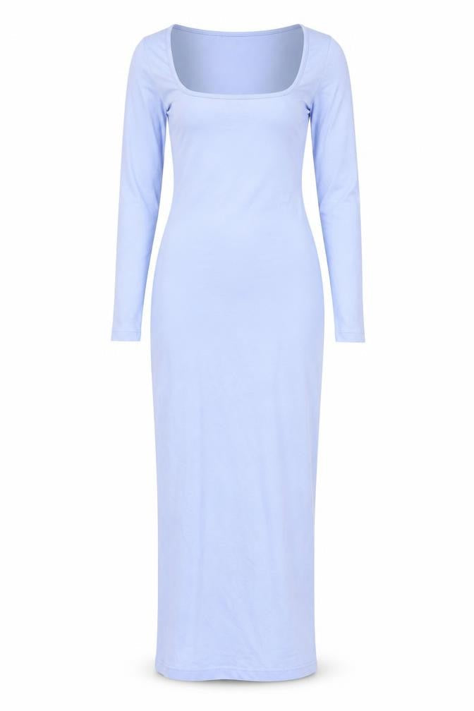 Front view of Missguided women’s blue polyester maxi, size UK 8, square neck pullover