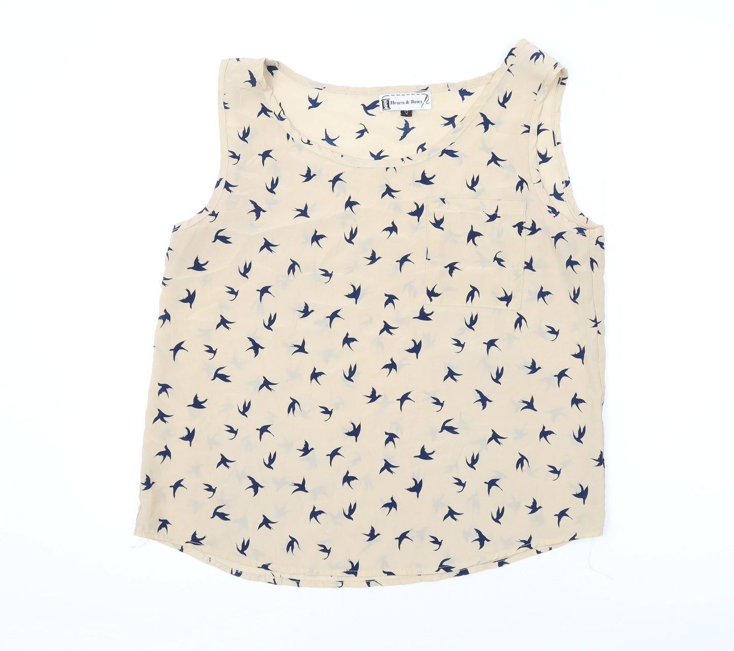 Hearts & Bows Womens Beige Geometric Polyester Basic Tank Size 12 Scoop Neck - Birds