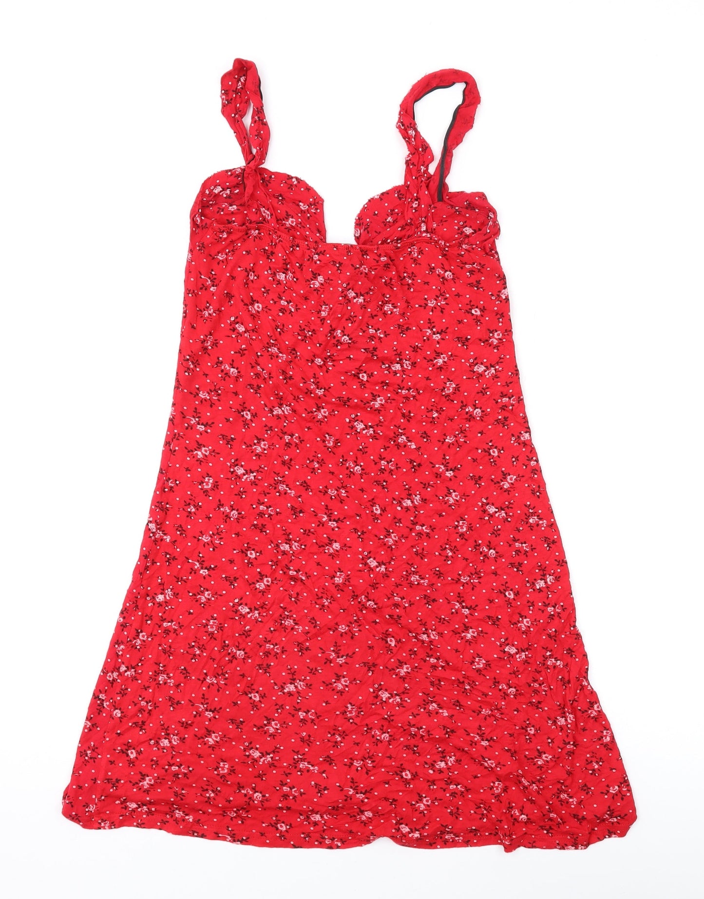 PRETTYLITTLETHING Womens Red Floral Viscose A-Line Size 6 V-Neck Pullover