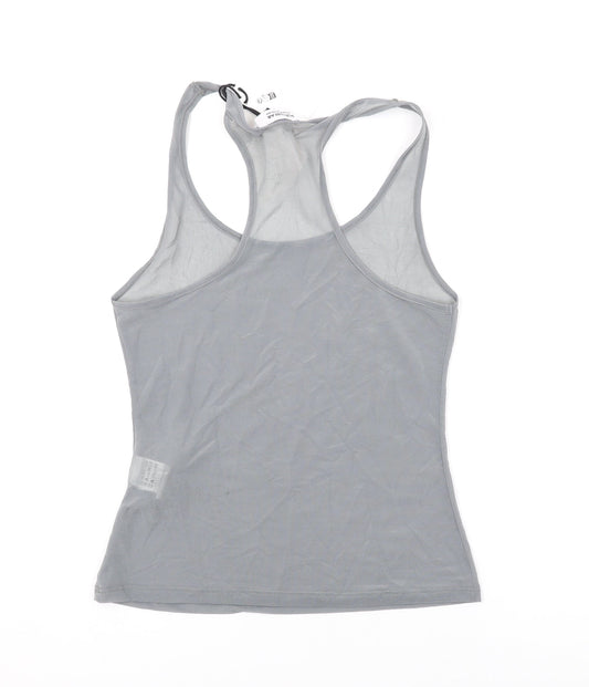 Pull&Bear Womens Grey Polyester Basic Tank Size S Scoop Neck