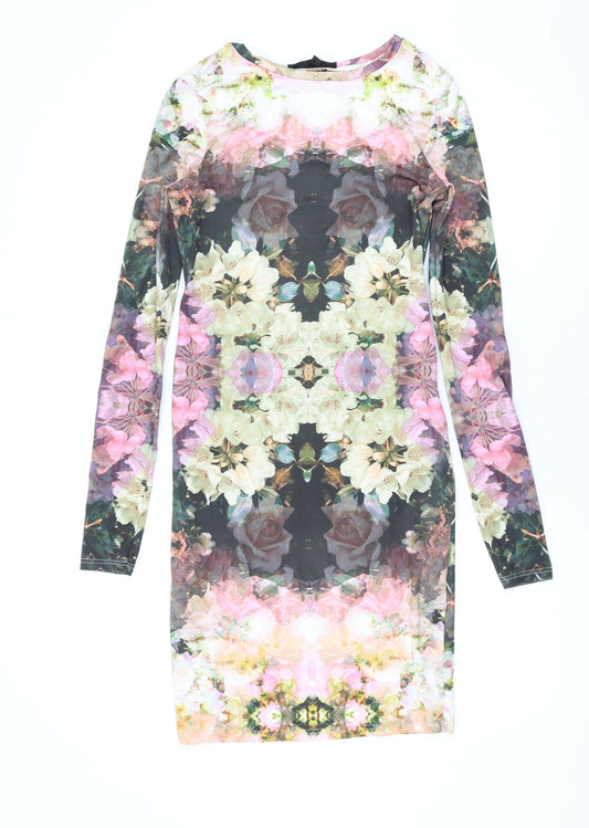 Topshop Womens Multicoloured Geometric Polyester Bodycon Size 10 Round Neck Pullover